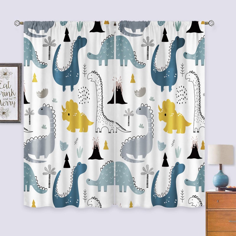 Cinbloo Kids Dinosaur Curtains 42Wx63L Inch Rod Pocket Cartoon Dino Baby Boys Bedroom Decor Nursery Children Cute Navy Blue Safari Animal Art Printed Living Room Playroom Window Drapes Fabric 2 Panel - Image 3